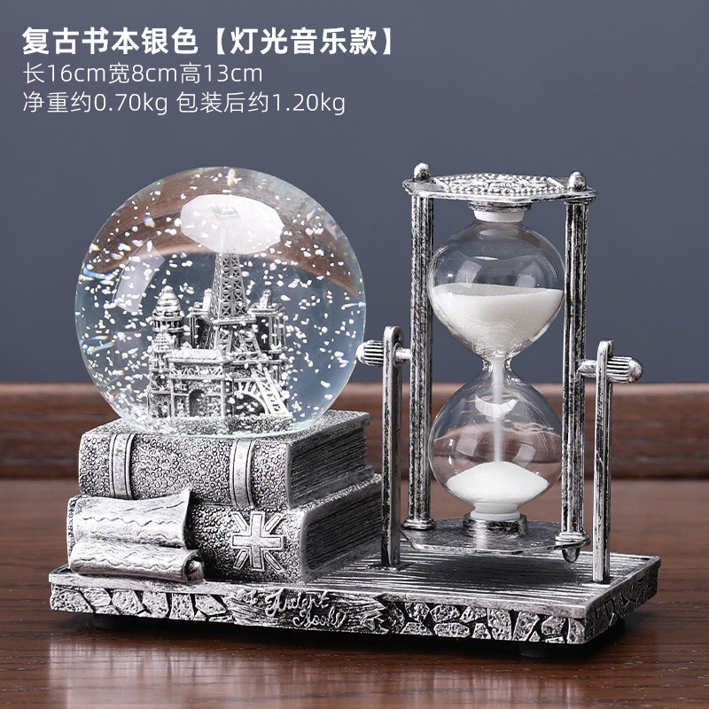 retro sand clock timer crystal ball music box table decorative ornaments birthday gift for girls practical home Specification drawing