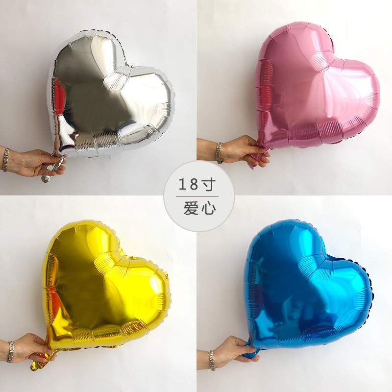 cross-border 18-inch love sparkling style solid color gold silver birthday party deployment and decoration aluminum foil aluminum balloon wholesale Specification drawing