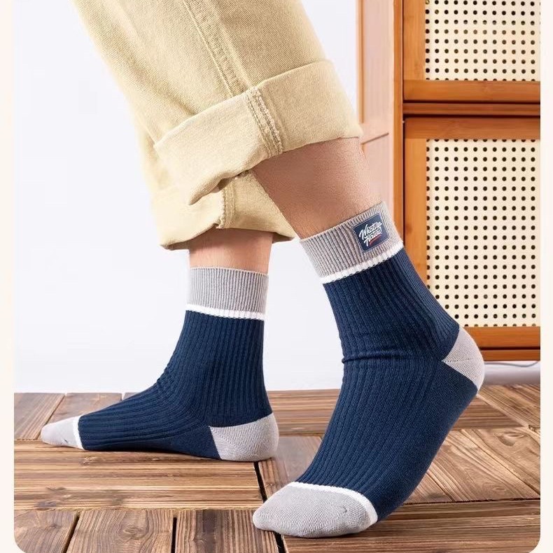 men's socks sweat-absorbent breathable spring and summer cotton middle tube socks comfortable long socks versatile socks color matching casual men's socks Specification drawing