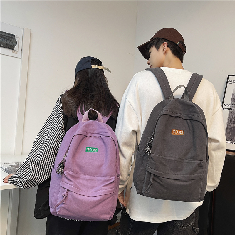 simple solid color casual large capacity backpack college students bag ins good-looking harajuku couple campus backpack details Picture