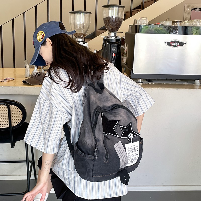 new girl new gradient schoolbag women's denim backpack casual fashion schoolbag large capacity simple trendy back full figure
