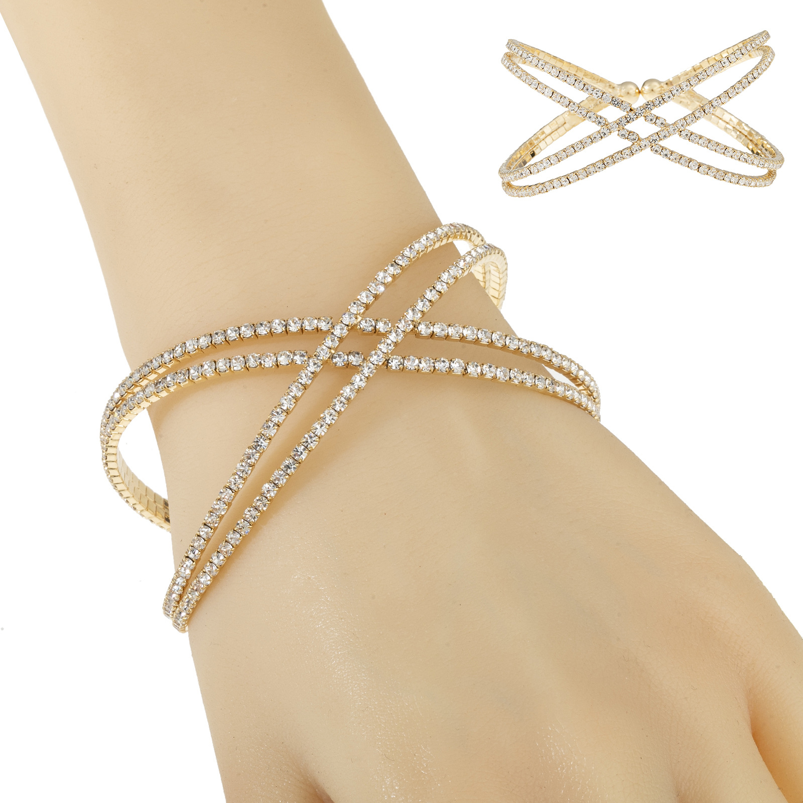 Cross-border European and American claw chain jewelry, four-row cross hollowed-out water diamond bracelet, creative new product, full diamond open hand jewelry wholesale full figure