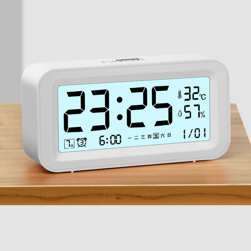 student only electronic clock smart clock mute battery bedroom alarm large volume with temperature and humidity alarm clock details Picture