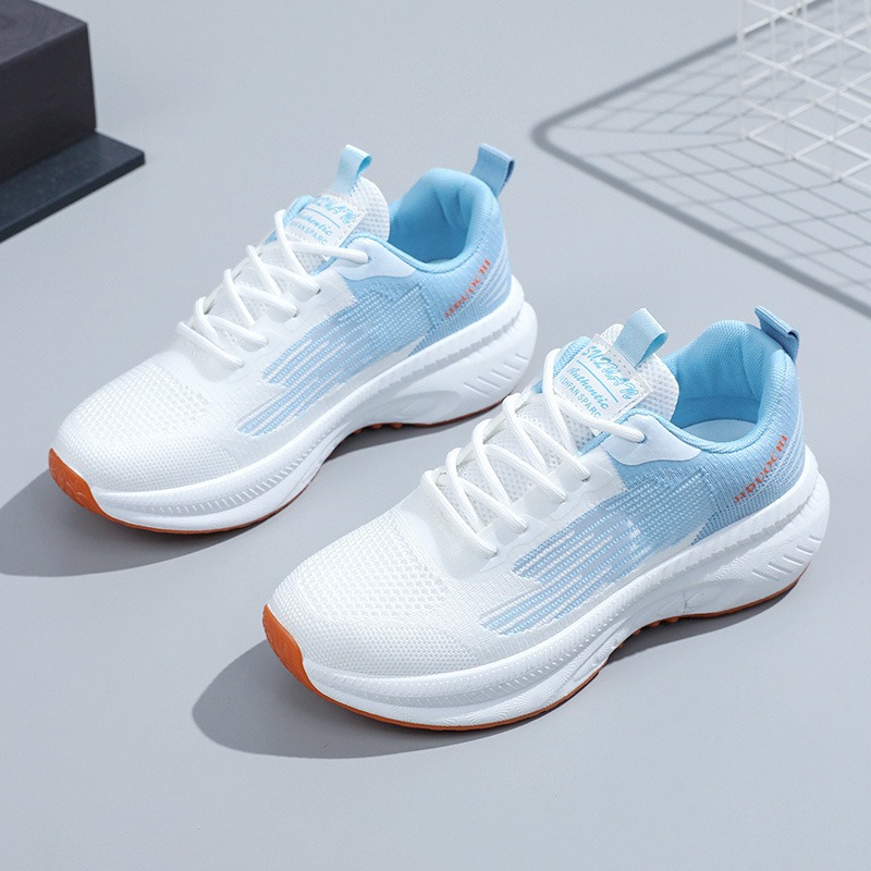 women's white shoes thick bottom light running shoes fashionable stylish outfit lace-up women's shoes summer breathable fly-knit sneakers Specification drawing