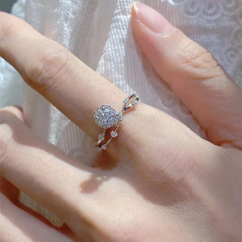 cross-border canruo star ring female imitation moissanite special-interest design inlaid fashion proposal adjustable mouth ring full figure