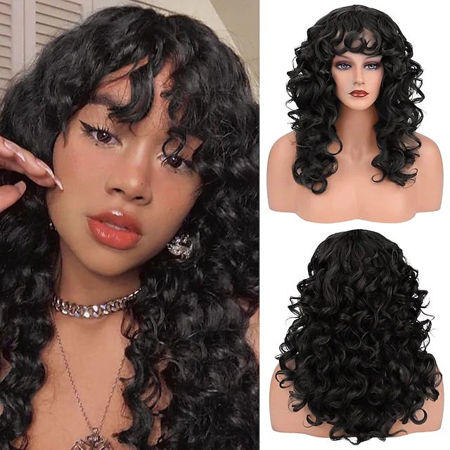 european and american ladies wig women's brown black small curly long curly hair african black chemical fiber full-head wig whole top Specification drawing