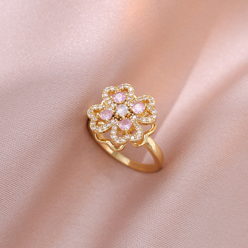ring female micro-inlaid rotating zircon temperamental cold style fashion and fully-jewelled round geometric all-match fashion ring ornament Specification drawing