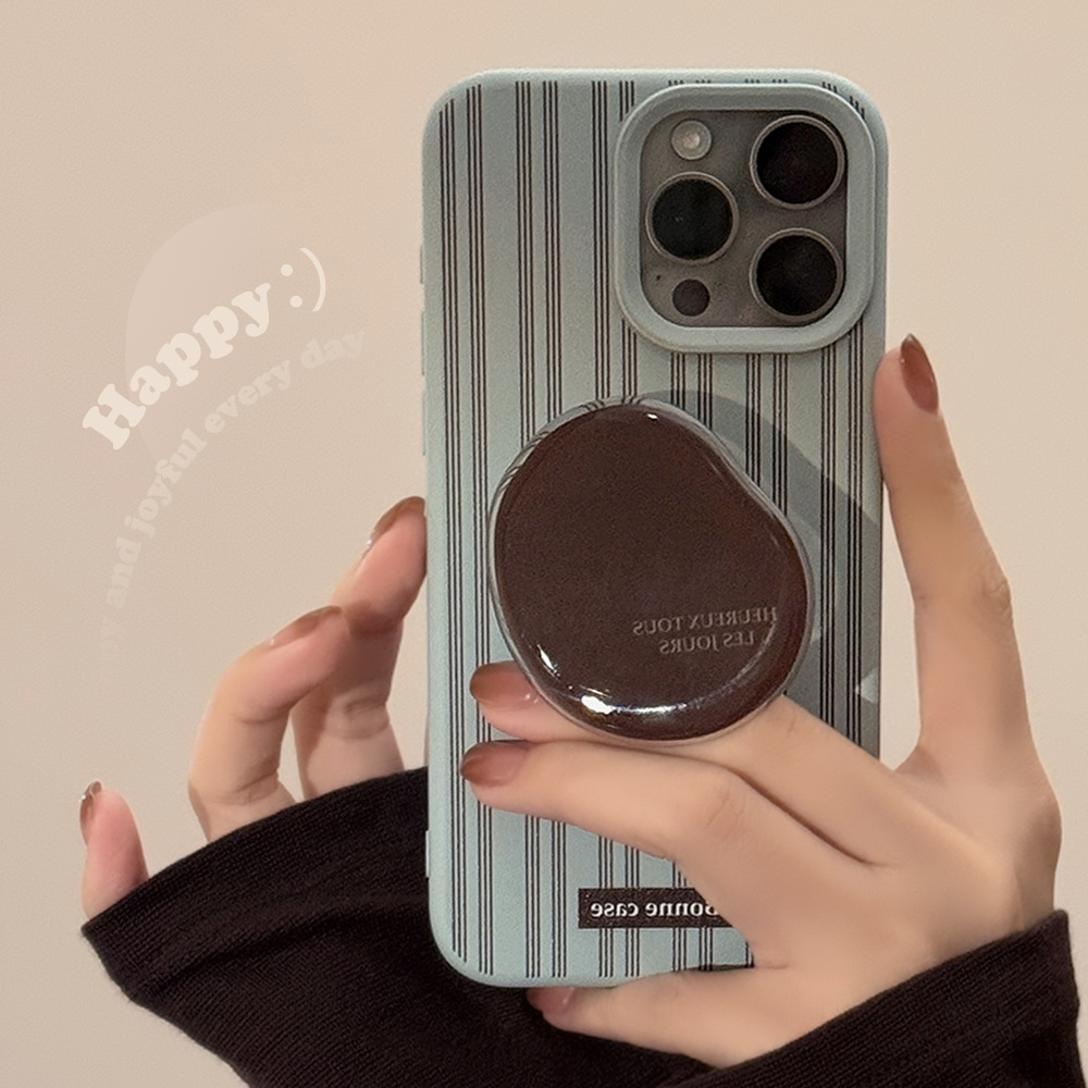high-grade ins striped iphone16 phone case apple 14 retro brown bracket 15pro max suitable for 13 soft full figure