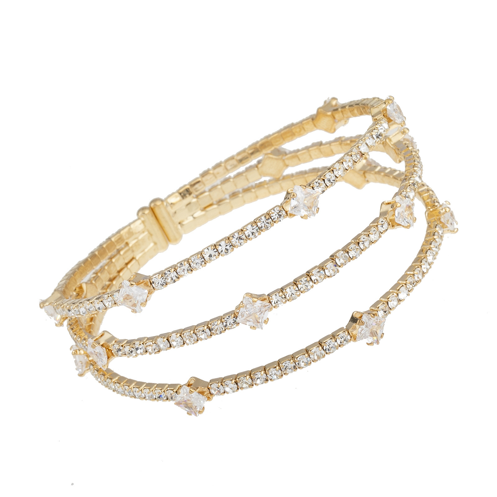 A cross-border bestseller with a design sense, 3-layer rhinestone zircon elastic bracelet, a simple and versatile daily Korean diamond-encrusted open-mouth jewelry details Picture