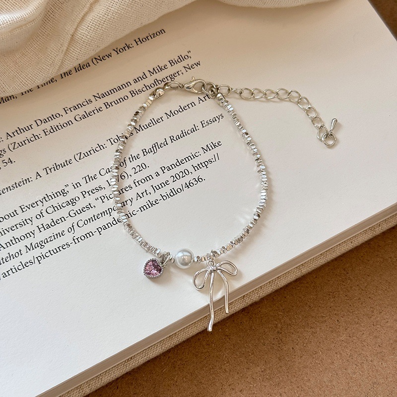 pink love heart bow tie small pieces of silver bracelet female light luxury minority exquisite bracelet new sweet style xingx bracelet details Picture