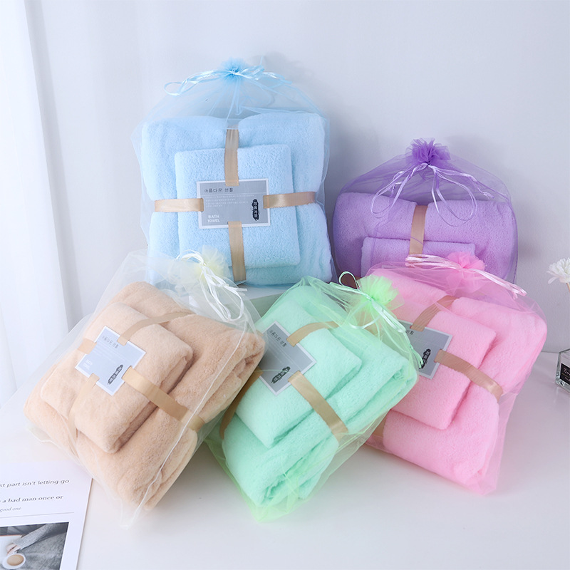 factory in stock towels child and mother suit warp knitted coral fleece cut edge absorbent activity present towel wholesale full figure