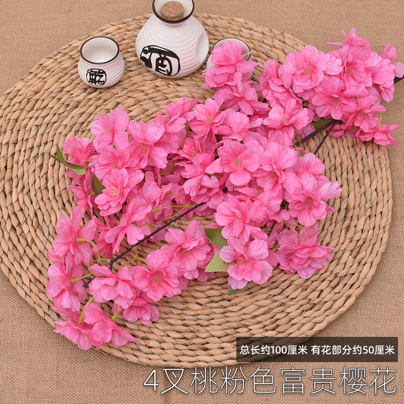 artificial cheery branch wedding pear flower peach tree plastic fake flower rattan decorative suspended ceiling silk flower indoor living room floor full figure