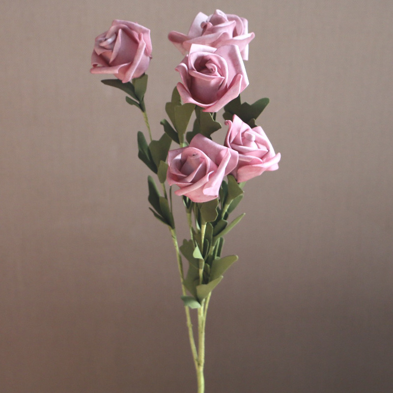 factory spot 5 european rose pe foam artificial/fake flower silk flower plastic bouquet home decoration wholesale Specification drawing