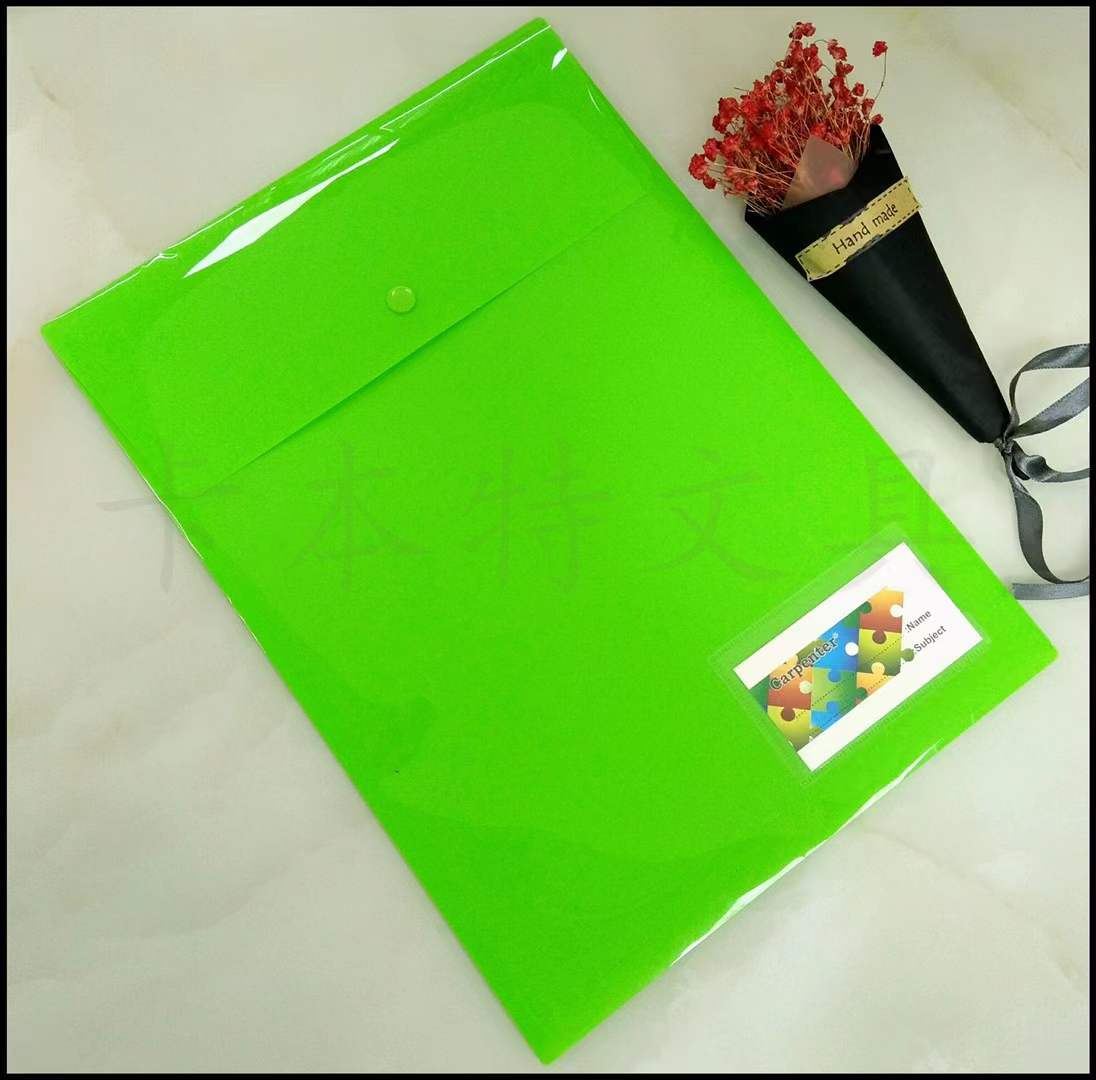 A4 solid color vertical button bag with business card Application Scenario