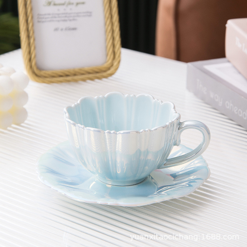 ins style dream flower ceramic mug good-looking petals coffee set set office couple water cup Specification drawing