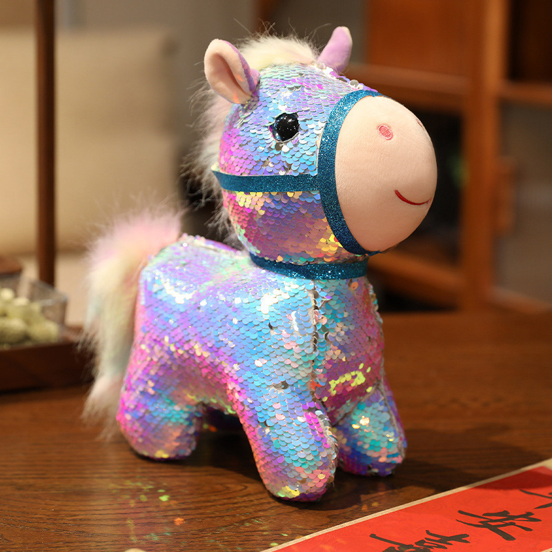 colorful pony doll doll cute sequined horse year mascot plush toy baby doll children gift full figure