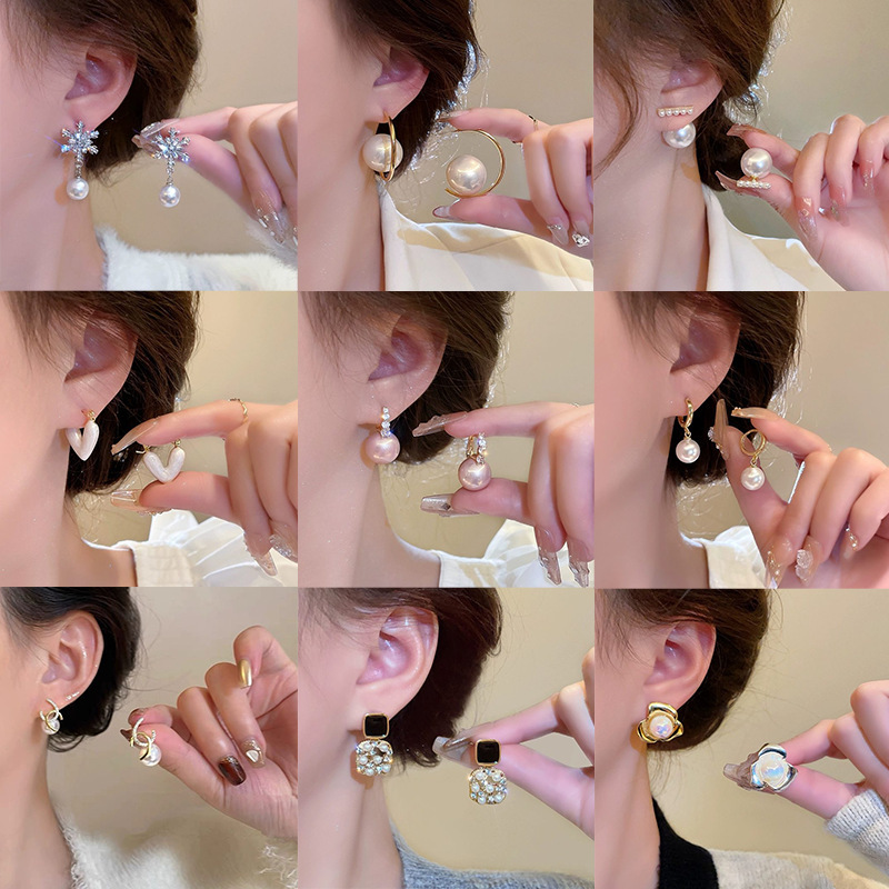 s925 silver pearl earrings women's light luxury high-grade niche online red all-match earrings 2025 spring and summer earrings wholesale details Picture