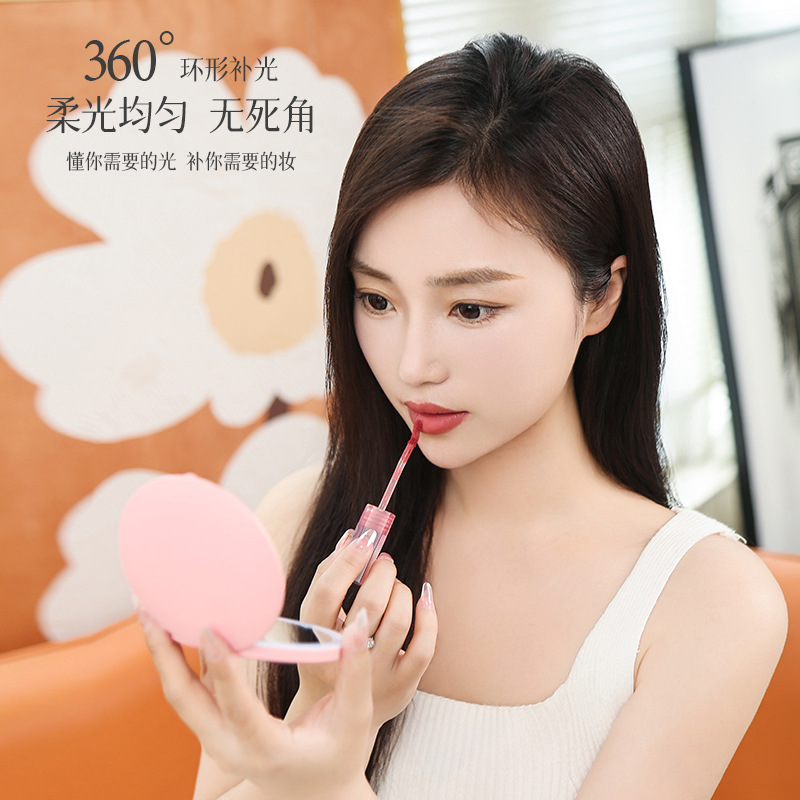 new mini portable led luminous makeup mirror round stackable with light cosmetic mirror printable logo Application Scenario