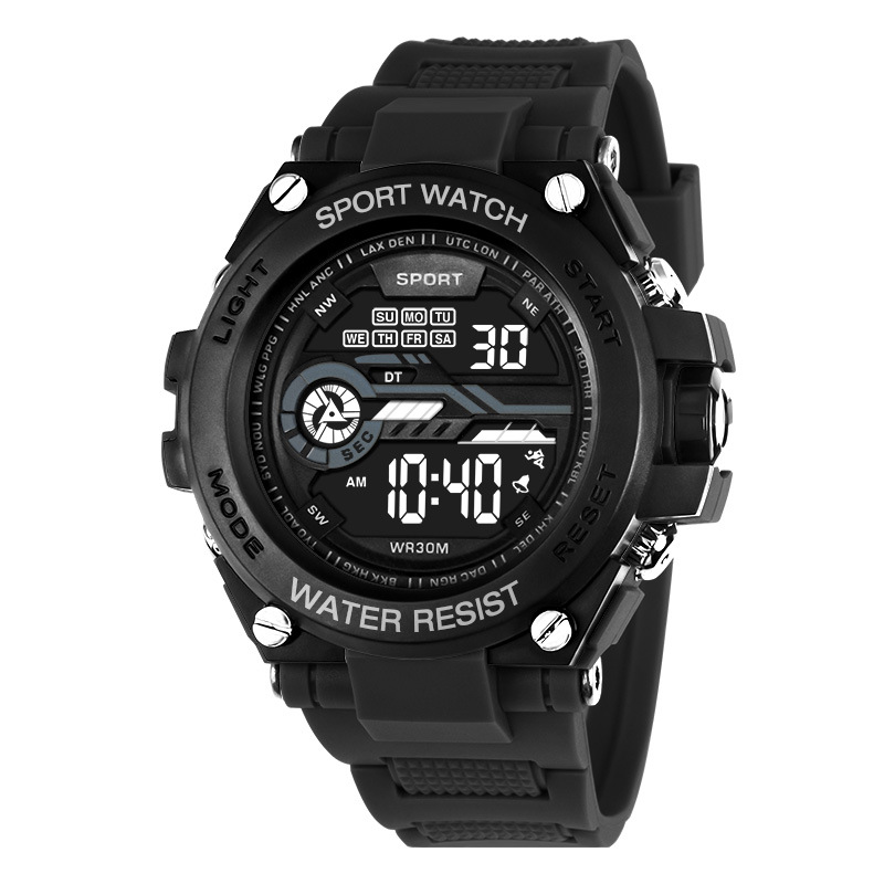 new fashion men's junior high school student electronic watch multi-function trend sports luminous timing led watch details Picture
