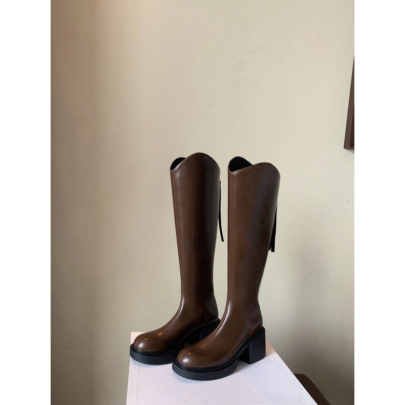 cowhide version ~ slimming v cut boots chunky heel tall knight boots women's winter genuine leather platform boots high-heeled thigh boot Specification drawing