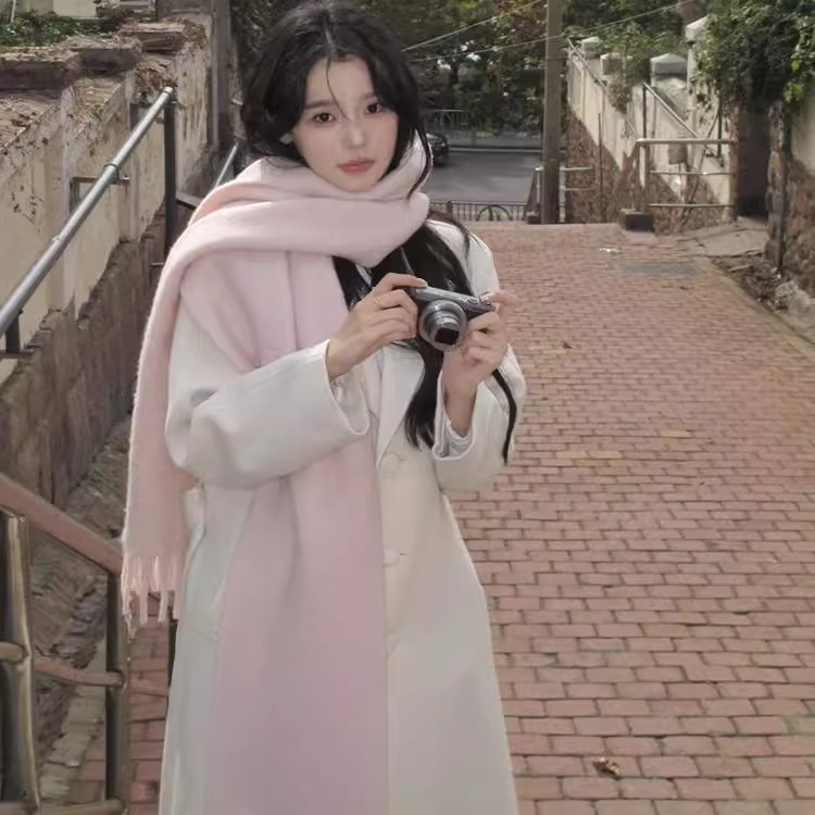 light pink soft glutinous fluffy solid color scarf women's autumn and winter thickened cashmere shawl korean warm scarf all-matching Specification drawing