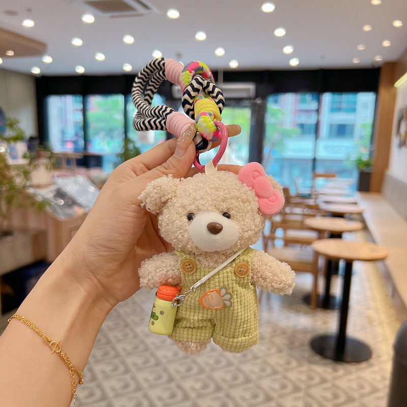 cute cup suspender pants terry bear keychain plush doll bag bag charm stay cute doll pendant for women Specification drawing