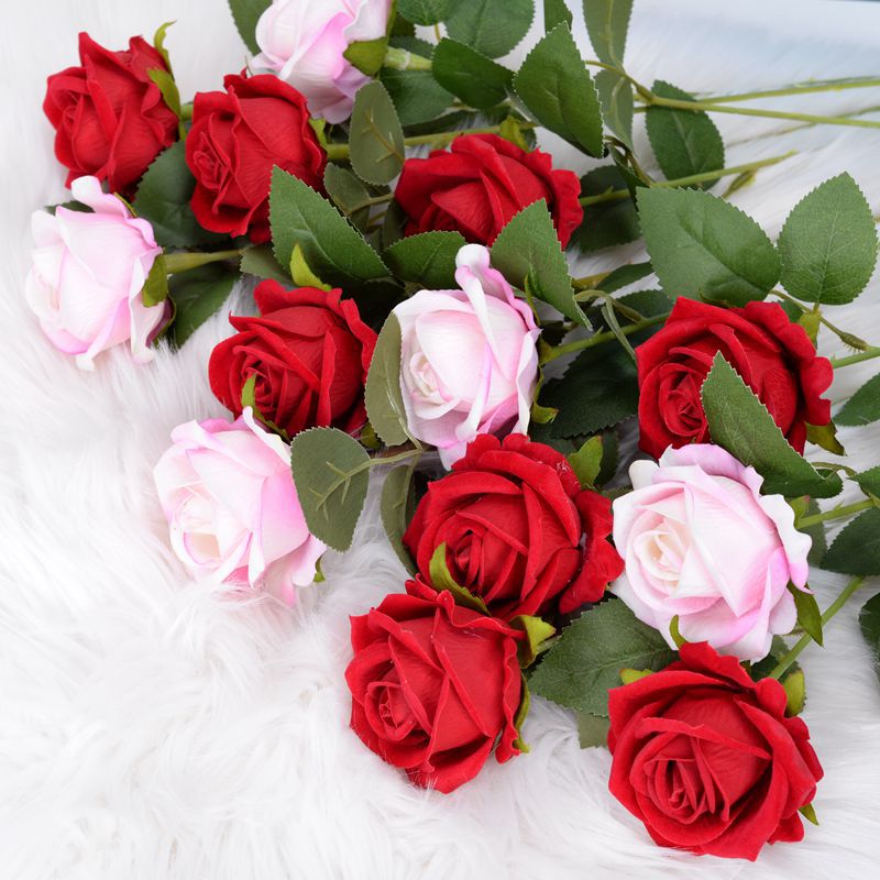 artificial flannel rose single artificial flower artificial flowers wedding home furnishing valentine's day decoration high-grade bouquet wall Application Scenario