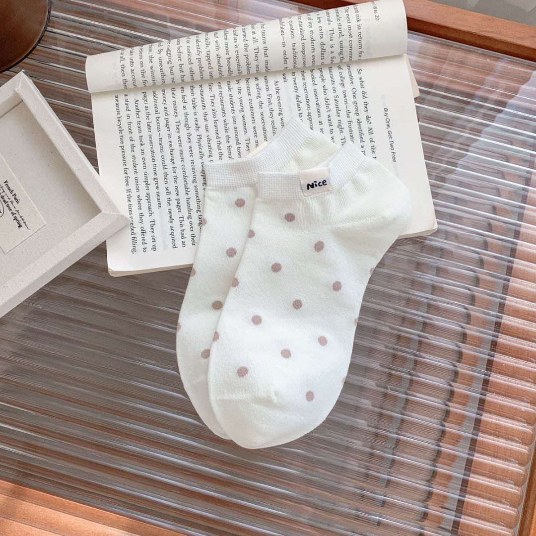 mekki zhuji socks women's cotton sweat-absorbent breathable polka dot cloth label socks skin-friendly comfortable commute minimalist elastic Specification drawing