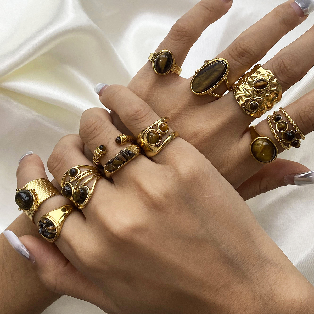 jieding european and american stainless steel tigereye ring high-grade mid-ancient ring titanium steel bracelet cross-border sold jewelry rings details Picture