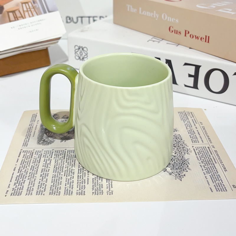 macaron ceramic cup creative wood grain mug household cute cup good-looking girl office cup breakfast cup Specification drawing