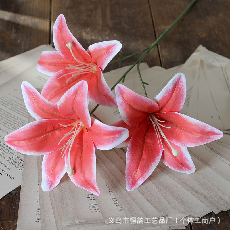 artificial flower 3-head tape lily 3d printing wedding hall decorative flowery wall fake flower shooting props factory wholesale Specification drawing