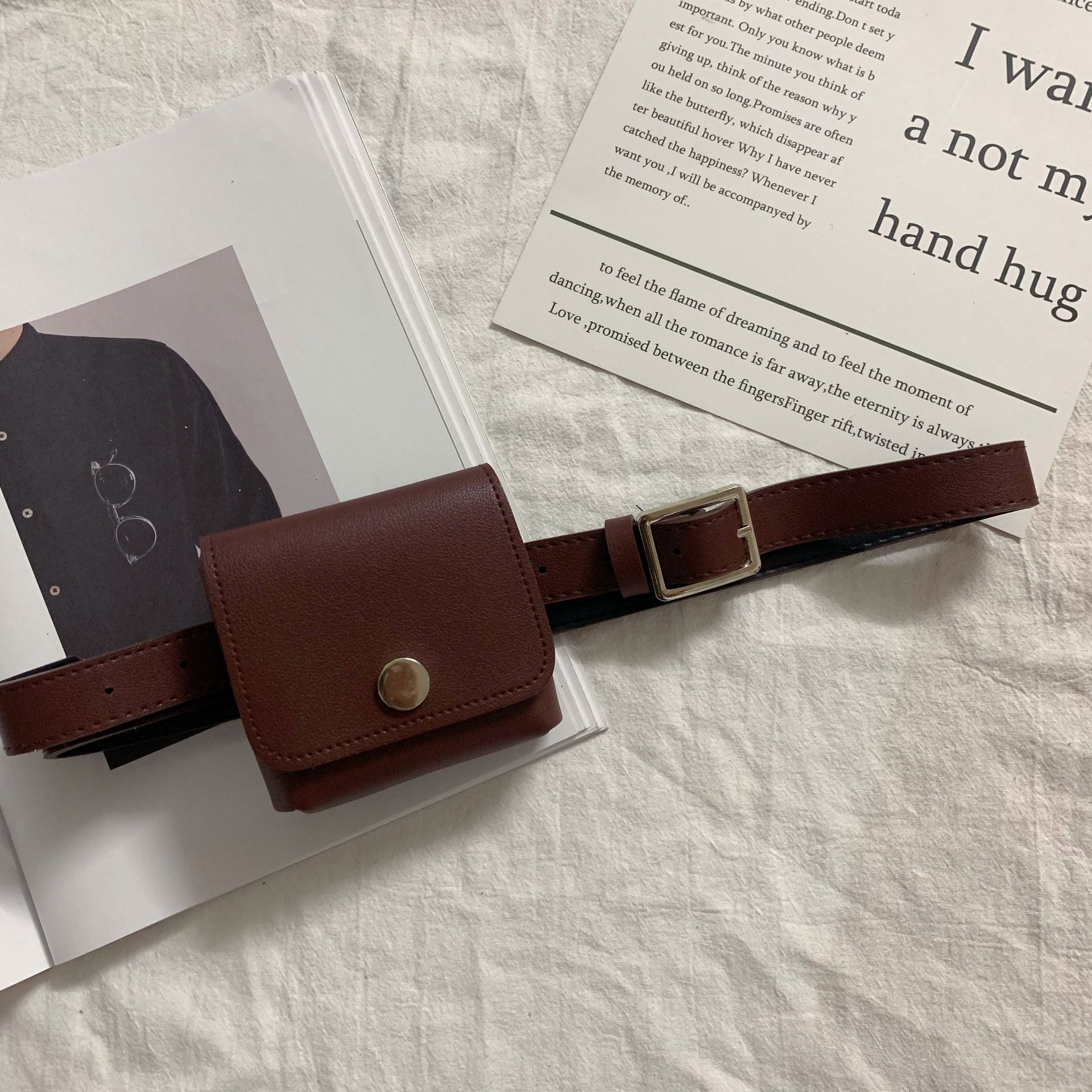 new women's belt waist bag fashion mini korean style small lether bag retro easy matching detachable belt female ins fashion details Picture