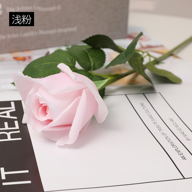 artificial rose single moist feeling emulational rose flower fake flower furnishings wedding bride holding rose bouquet Item Picture