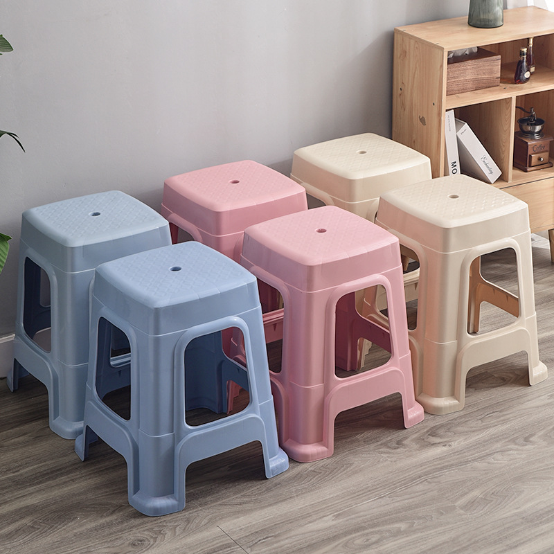 plastic stool household padded chair living room bench adult dining table high stool stackable square stool cooked plastic stool wholesale Application Scenario