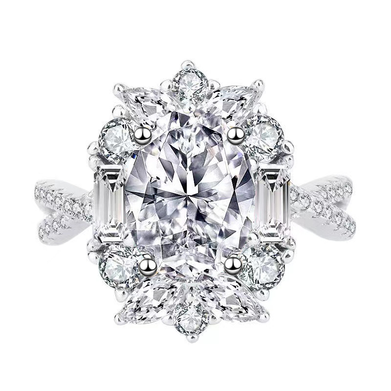 luxury design imitation moissanite oval big diamond carat diamond ring white gold color group zircon ring female wholesale Item Picture