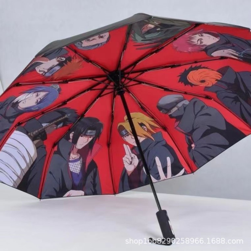 naruto umbrella anime peripheral two-dimensional black glue automatic sunny umbrella small organization folding parasol generation hair details Picture