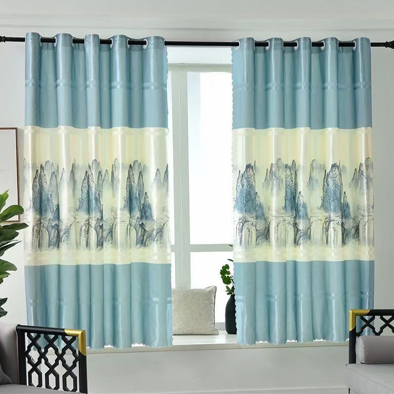 cross-border in stock wholesale printed shading curtain modern simple fresh bay window living room curtain Application Scenario