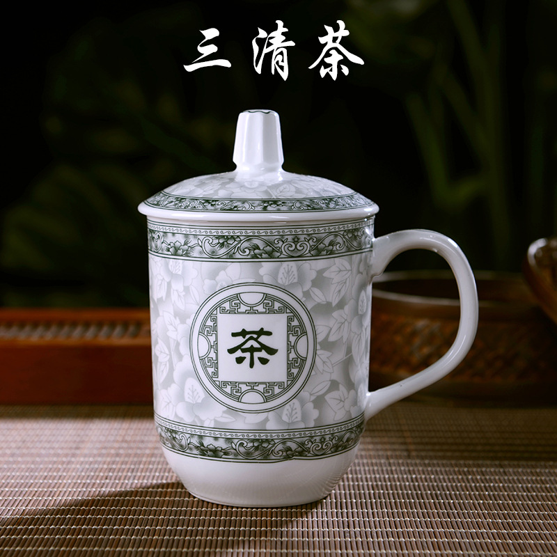 jingdezhen ceramic tea cup set office with cover water cup bone china conference cup home gifts office cup Specification drawing