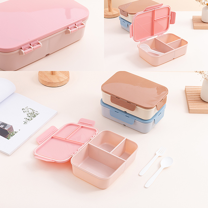 flip plastic compartment student lunch box microwaveable heating food sealed box office worker portable lunch box details Picture