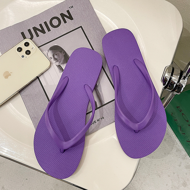 flip-flops women's simple black flip-flops non-slip bath beach seaside plywood ins fashion summer slippers details Picture