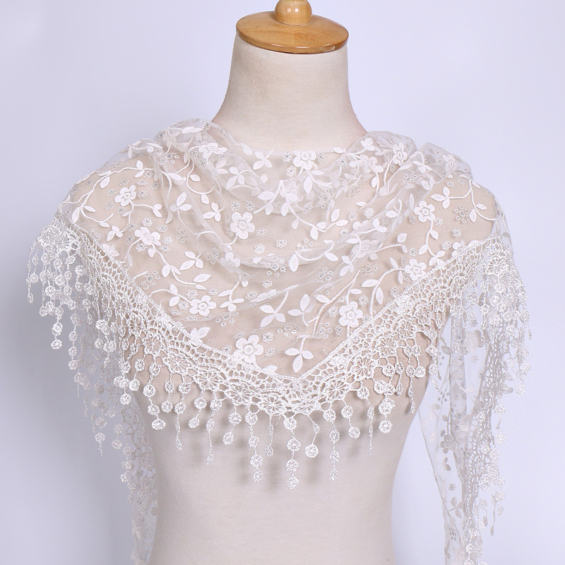 spring and autumn floral lace korean style triangle scarf classic breathable hollow solid color female triangular binder decoration veil wholesale full figure