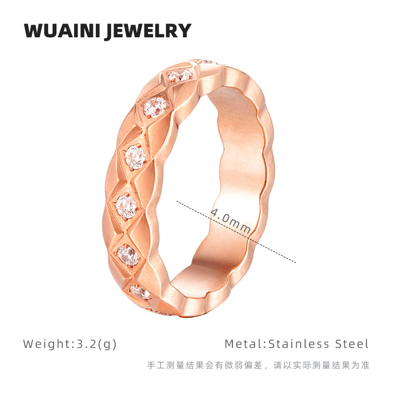 non-fading classic style diamond titanium steel rose gold pigment ring index finger female light luxury high-grade design niche details Picture