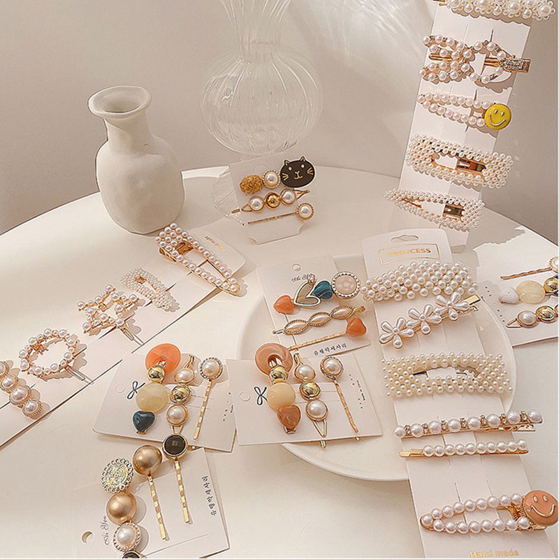 korean ins pearl barrettes female online influencer girl side clip word clip simple hair clip bb clip clip top clip headdress details Picture