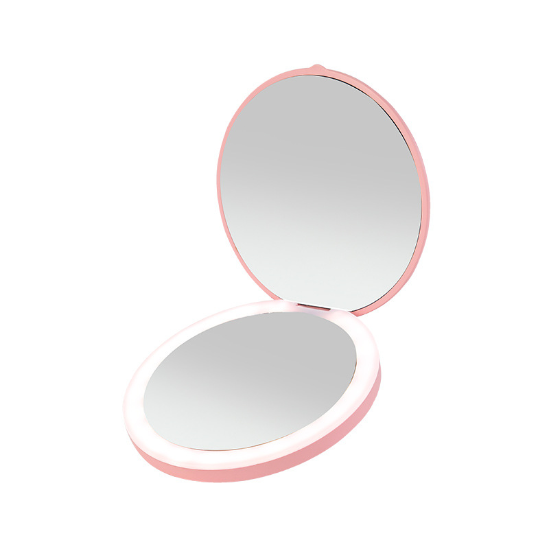 new mini portable led luminous makeup mirror round stackable with light cosmetic mirror printable logo Item Picture