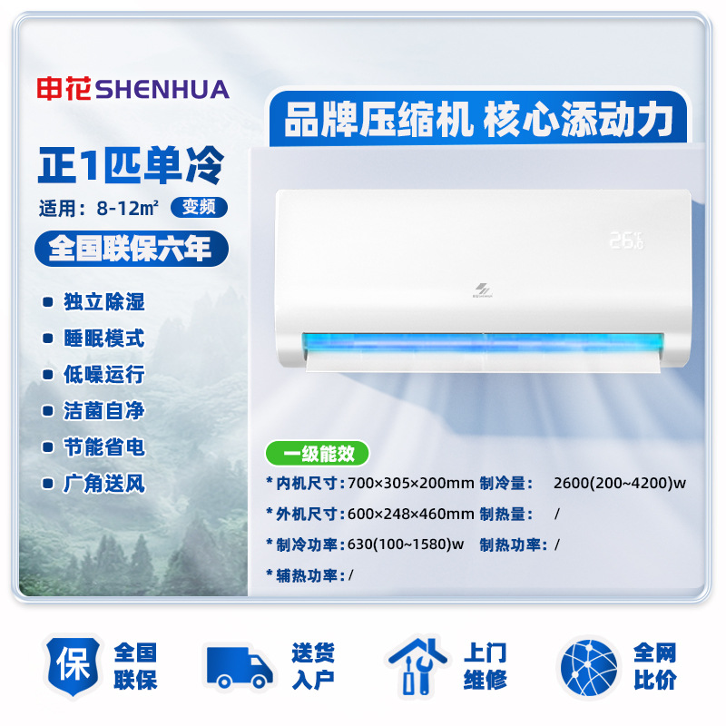 shenhua large 1.5 pieces of cooling and heating frequency conversion grade i energy efficiency air-conditioner hanging machine 1 piece of single cooling 3p wall-mounted energy saving and power saving Application Scenario