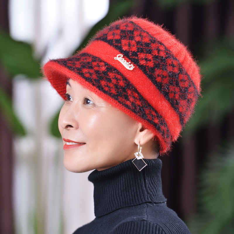2025 winter new hat female middle-aged and elderly moms' hat fleece-lined warm wool knitted hat old lady hat manufacturer Item Picture