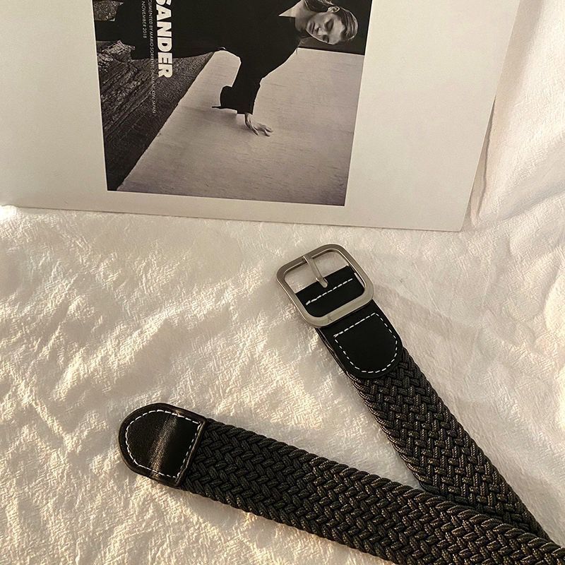 woven stretch casual men's belt alloy punch-free pin buckle elastic women's canvas trendy belt details Picture
