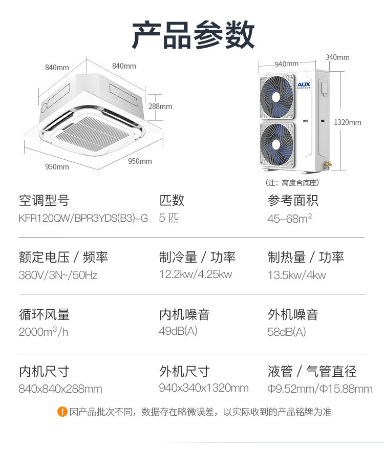 aux oaks household air conditioner new level 1.5 hp 3 hp 5 hp variable frequency air conditioner cold and warm dual-use hanging air conditioner Specification drawing