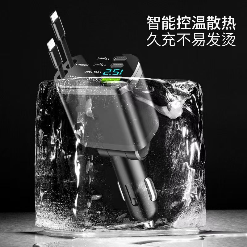 cross-border car mobile phone charger one-to-two digital display dual-line telescopic car charger pd fast charge suitable for huawei apple Item Picture
