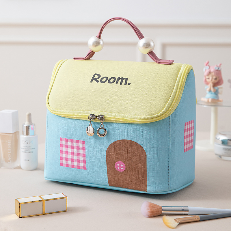 cute house cosmetic bag girl soft glutinous contrast color wash bag travel portable handbag large capacity buggy bag Item Picture
